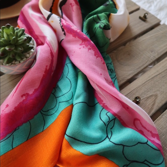 ROSE- Radiant Fuchsia,Turquoise, and Orange Scarf - Picture 2 of 7
